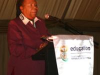 Education Minister Naledi Pandor speaks at the launch of a biographical comic book on Nelson Mandela's life