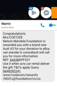 screenshot of scam invoking Nelson Mandela's name