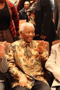 Graca Machel, Nelson Mandela and George Bizos at a Nelson Mandela Foundation event