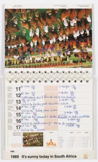 Desk calendar kept by Nelson Mandela in prison in 1989