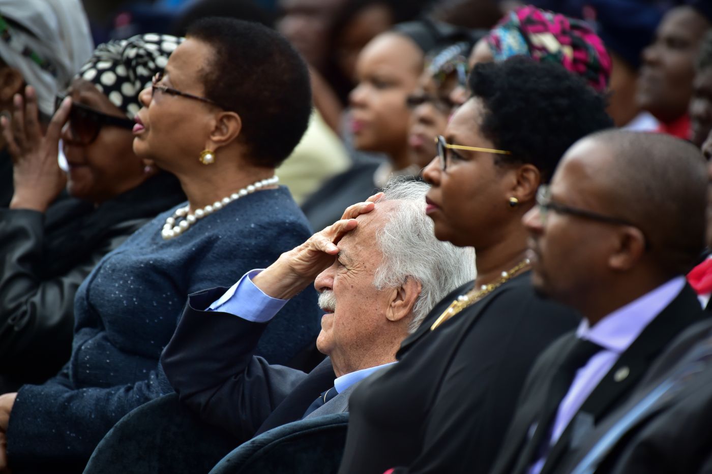 Graca Machel, George Bizos and Ayanda Dlodlo at a memorial service for Winnie Madikizela-Mandela
