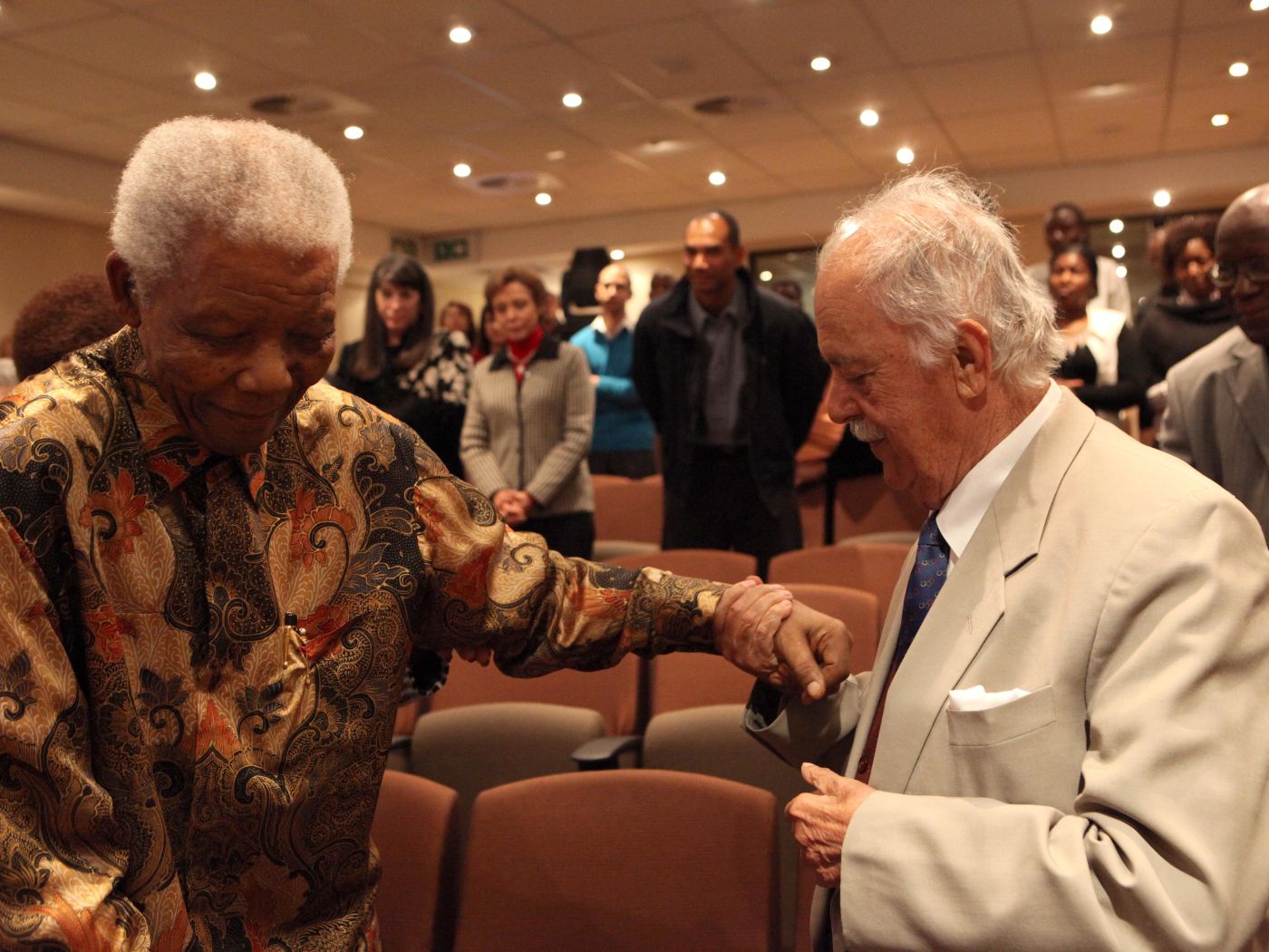 Nelson Mandela and George Bizos at a Nelson Mandela Foundation event