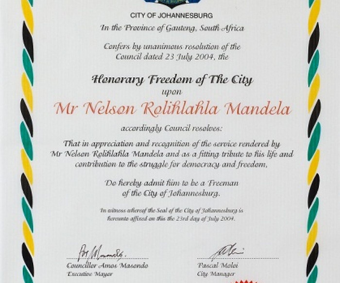 Freedom Of The  City Jhb