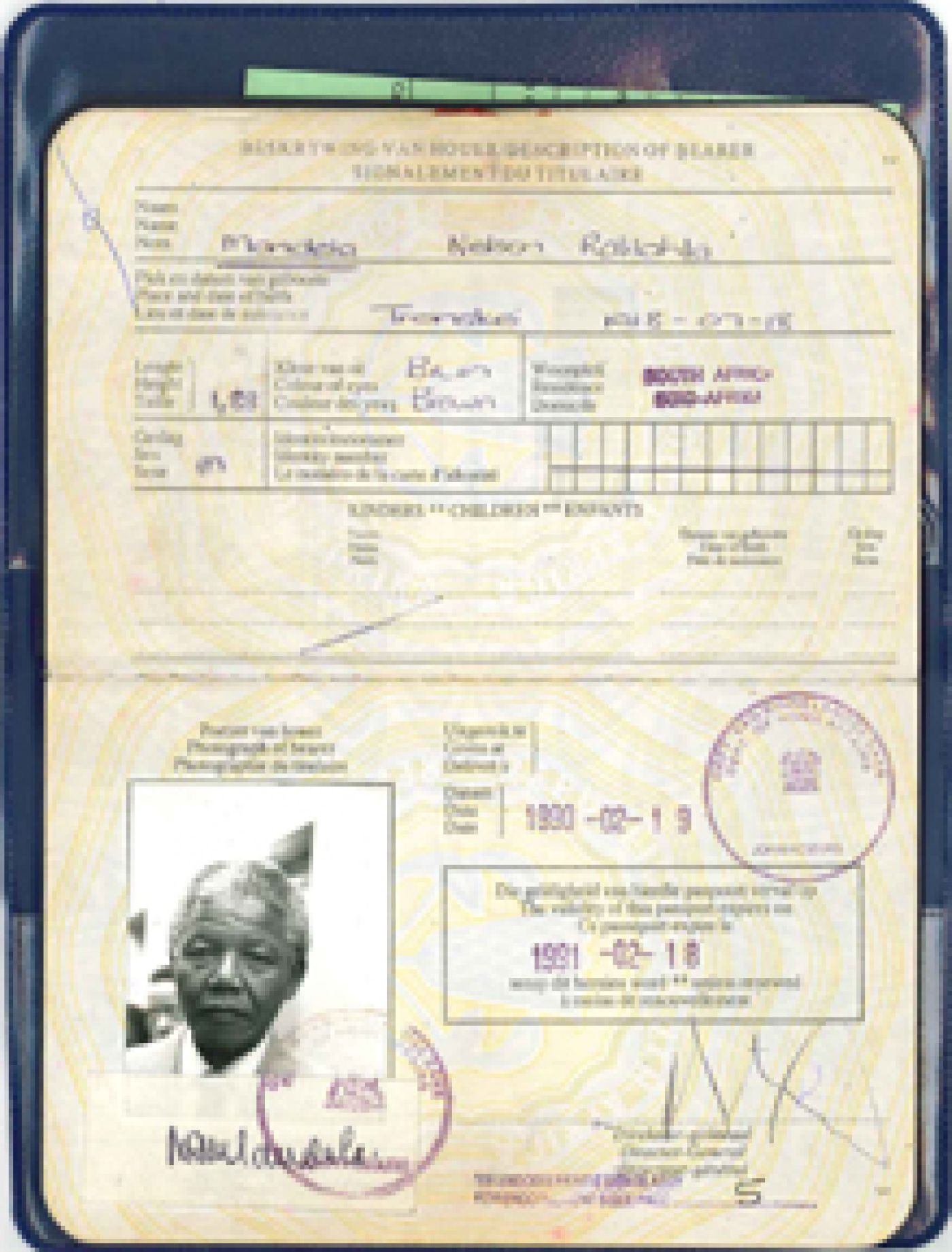 Nelson Manderla's first South African passport 1990